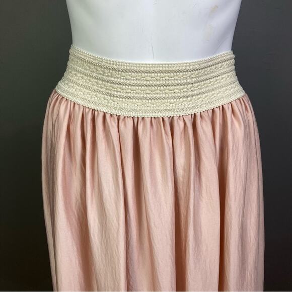 Siren Summer pink satin skirt medium Tahari NWT crochet maxi princess Grecian - Picture 9 of 11